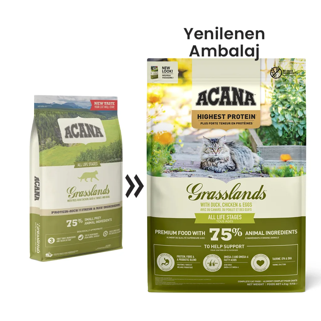 Acana Grasslands Tavuklu, Ördekli ve Hindili Tahılsız Kedi Maması ambalaj görseli (4)