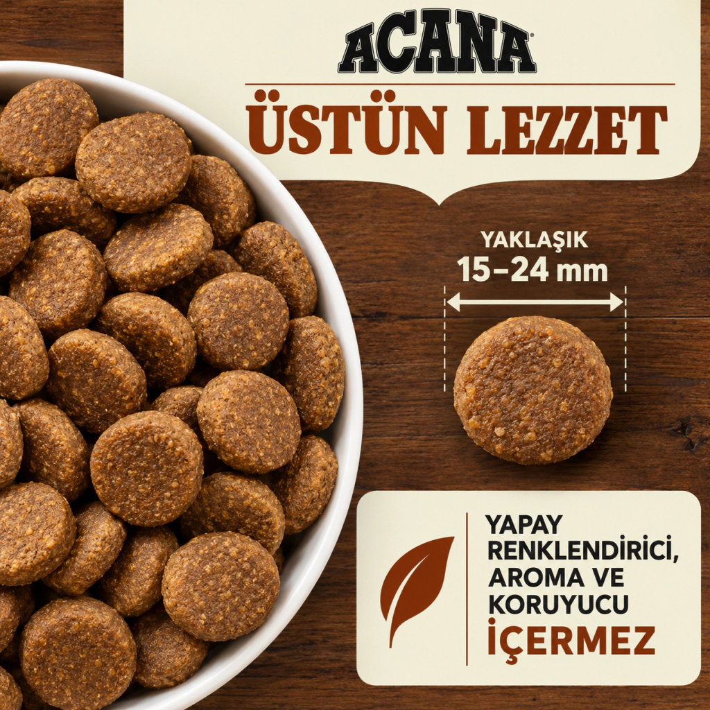 Acana Large Adult Tavuklu Hindili ve Ringa Balıklı Büyük Irk Tahılsız Yetişkin Köpek Maması ambalaj görseli (5)