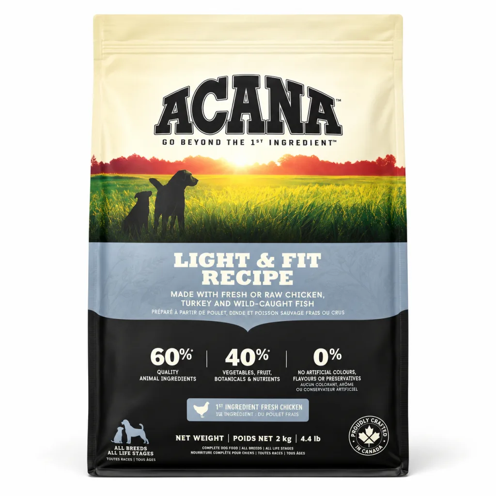 Acana Light&Fit Tavuklu Hindili ve Ringa Balıklı Tahılsız Light Köpek Maması ambalaj görseli