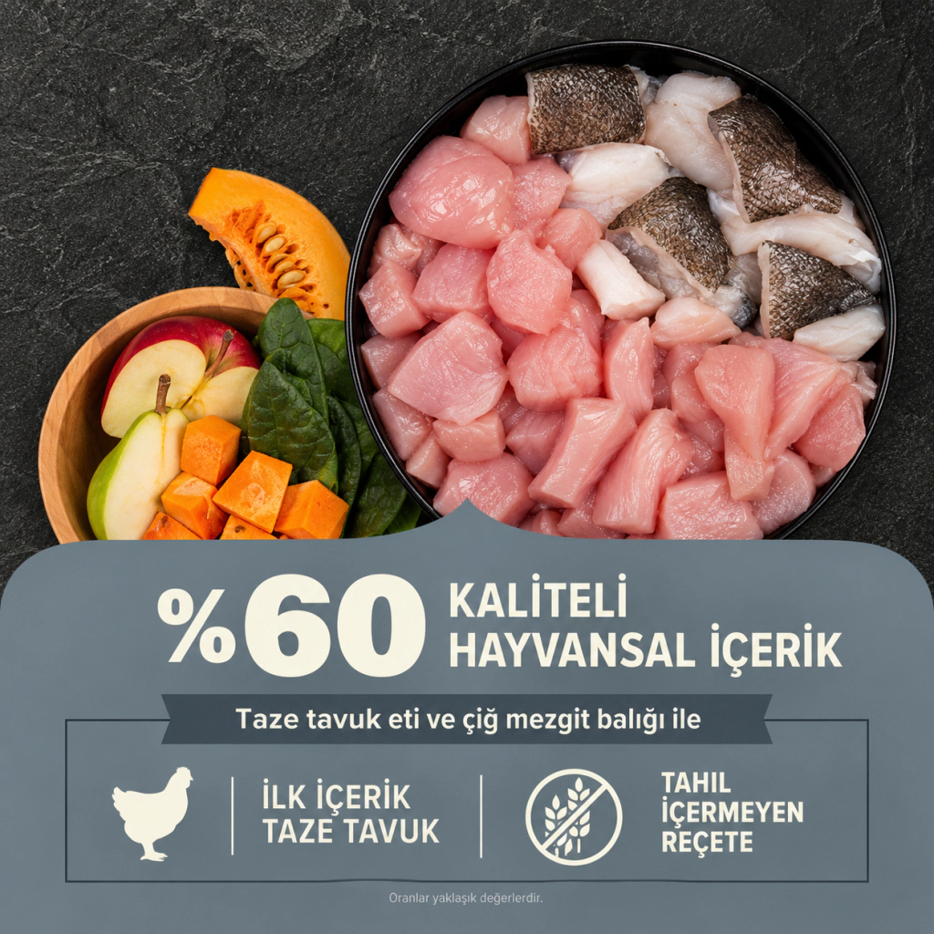Acana Small Adult Tavuklu Hindili ve Ringa Balıklı Küçük Irk Tahılsız Yetişkin Köpek Maması ambalaj görseli (3)