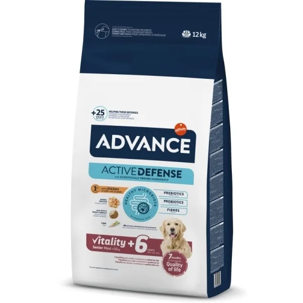 Advance Maxi Senior Vitality +6 Tavuklu Büyük Irk Yaşlı Köpek Maması ambalaj görseli
