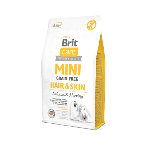 Brit Care Mini Adult Hair&Skin Somonlu ve Ringa Balıklı Tahılsız Köpek Maması ambalaj görseli