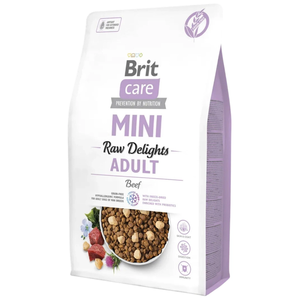 Brit Care Mini Adult Raw Delights Biftekli Mini Irk Yetişkin Köpek Maması ambalaj görseli