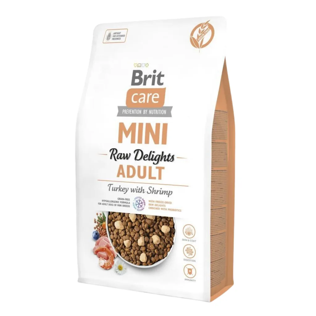 Brit Care Mini Adult Raw Delights Hindili ve Karidesli Mini Irk Yetişkin Köpek Maması ambalaj görseli