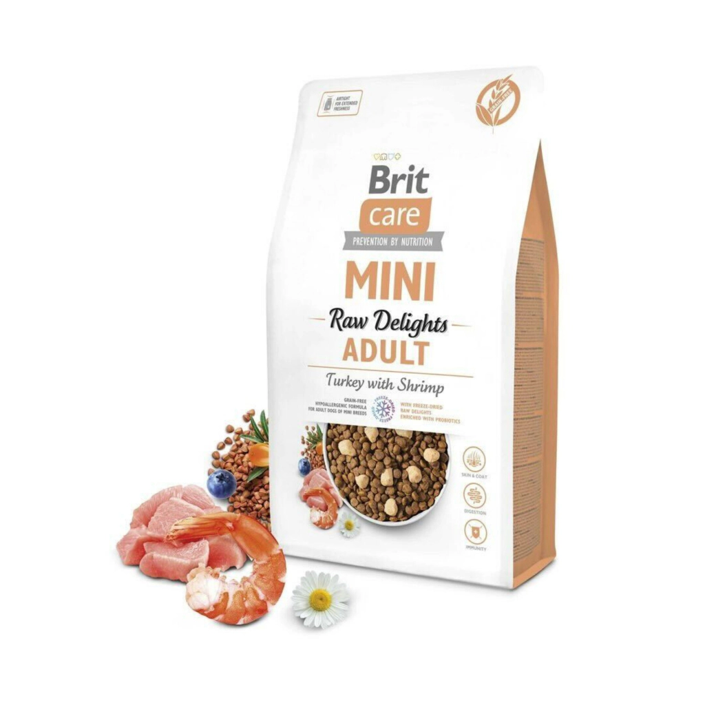Brit Care Mini Adult Raw Delights Hindili ve Karidesli Mini Irk Yetişkin Köpek Maması ambalaj görseli (2)