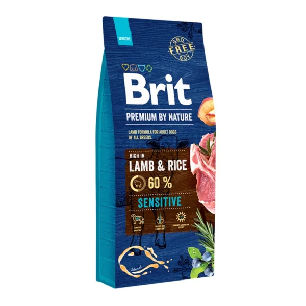 Brit Care Premium Sensitive Kuzulu ve Pirinçli Yetişkin Köpek Maması ambalaj görseli