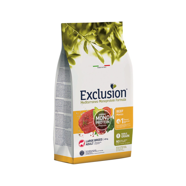 Exclusion Large Adult Mono Protein Sığır Etli ve Narlı Büyük Irk Yetişkin Köpek Maması ambalaj görseli