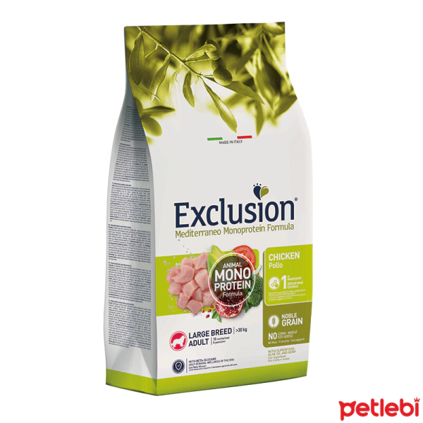 Exclusion Large Adult Mono Protein Tavuklu ve Narlı Büyük Irk Yetişkin Köpek Maması ambalaj görseli