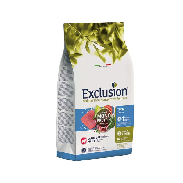 Exclusion Large Adult Mono Protein Ton Balıklı ve Narlı Büyük Irk Yetişkin Köpek Maması ambalaj görseli