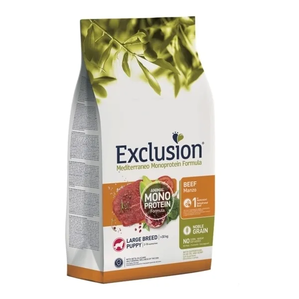 Exclusion Large Puppy Mono Protein Sığır Etli ve Narlı Büyük Irk Yavru Köpek Maması ambalaj görseli