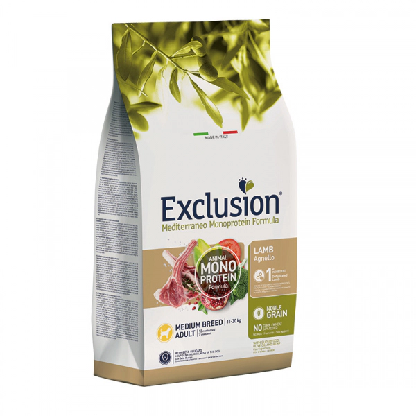 Exclusion Medium Adult Mono Protein Kuzu Etli ve Narlı Orta Irk Yetişkin Köpek Maması ambalaj görseli