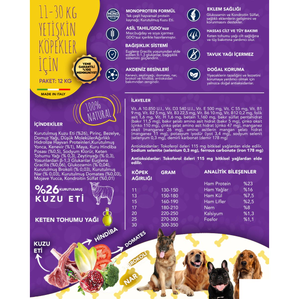 Exclusion Medium Adult Mono Protein Kuzu Etli ve Narlı Orta Irk Yetişkin Köpek Maması ambalaj görseli (3)
