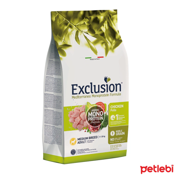 Exclusion Medium Adult Mono Protein Tavuklu ve Narlı Orta Irk Yetişkin Köpek Maması ambalaj görseli