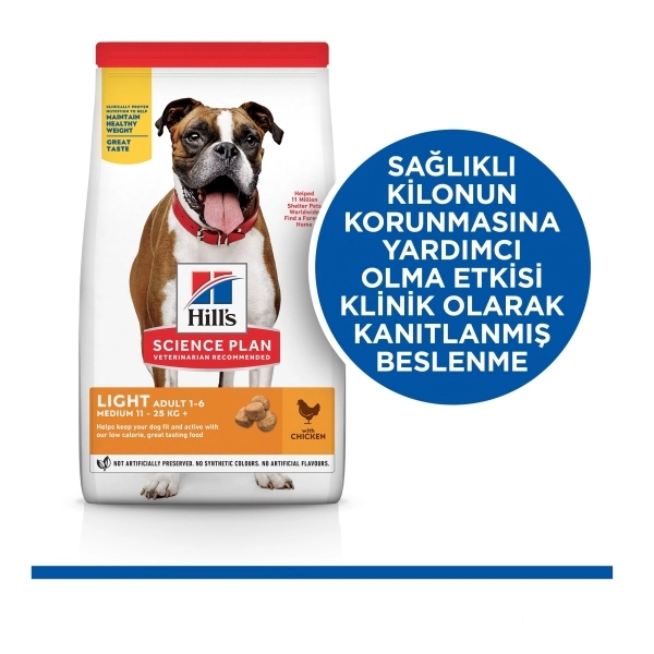 Hill's SCIENCE PLAN Medium Adult Light Tavuklu Orta Irk Yetişkin Köpek Maması ambalaj görseli (2)
