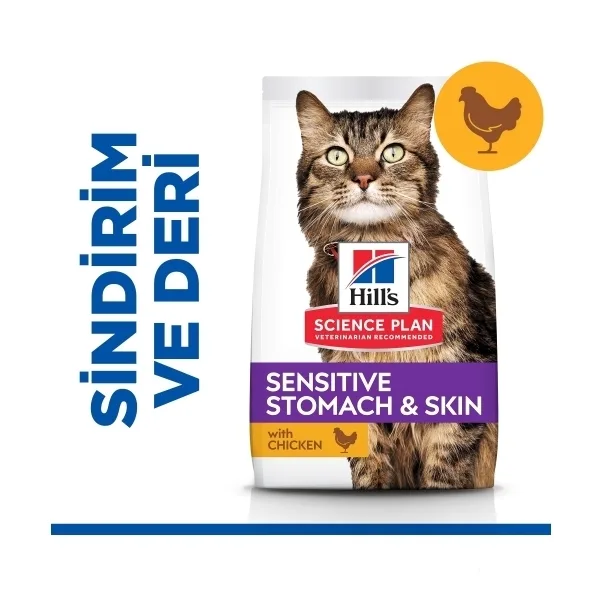 Hill's Science Plan Sensitive Stomach & Skin Tavuklu Yetişkin Kedi Maması ambalaj görseli