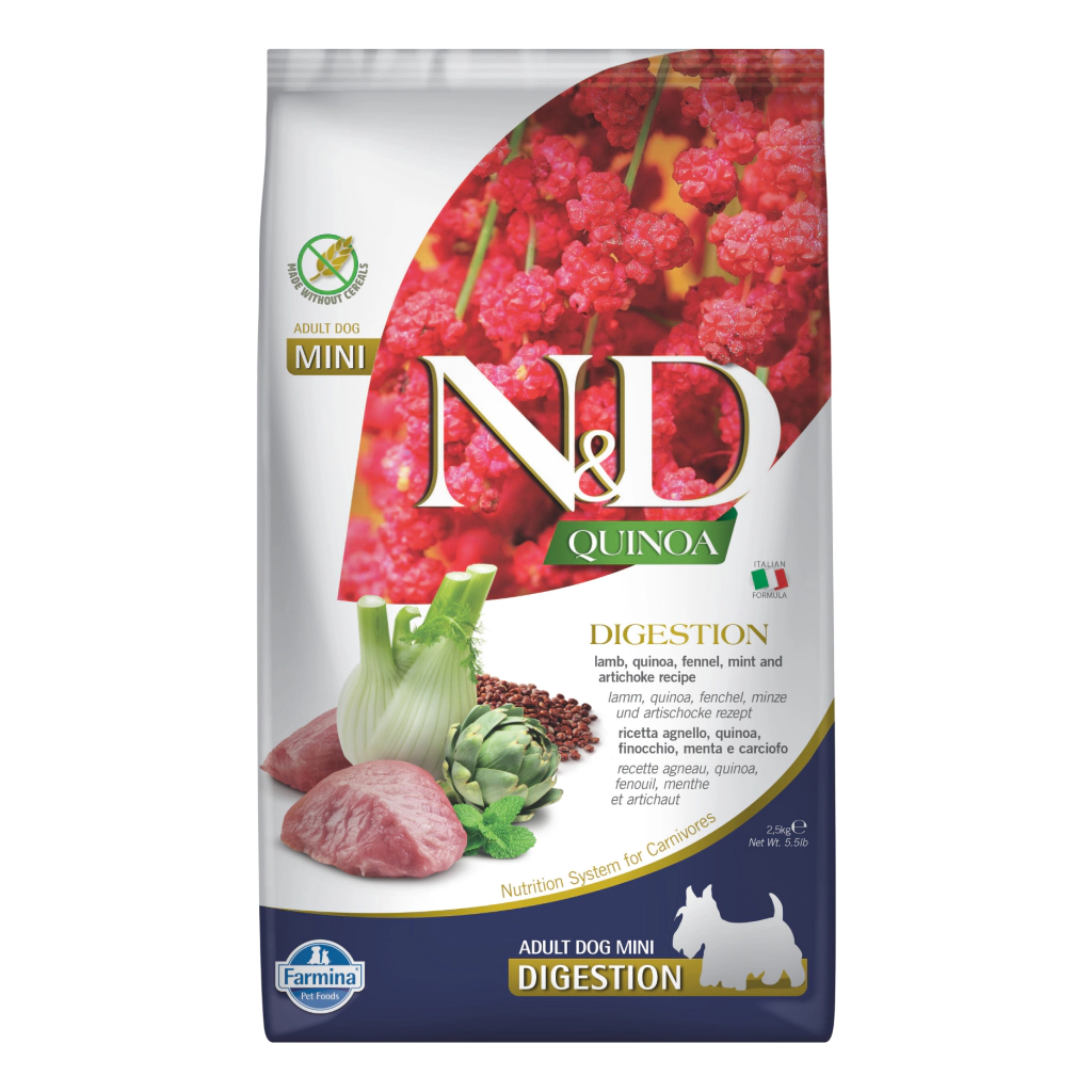 N&D Quinoa Mini Digestion Kuzulu ve Kinoalı Küçük Irk Yetişkin Köpek Maması ambalaj görseli