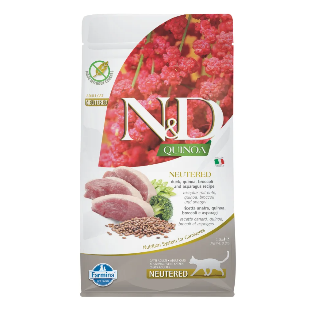 N&D Quinoa Ördek Etli Kinoalı Brokolili Tahılsız Kısırlaştırılmış Kedi Maması ambalaj görseli