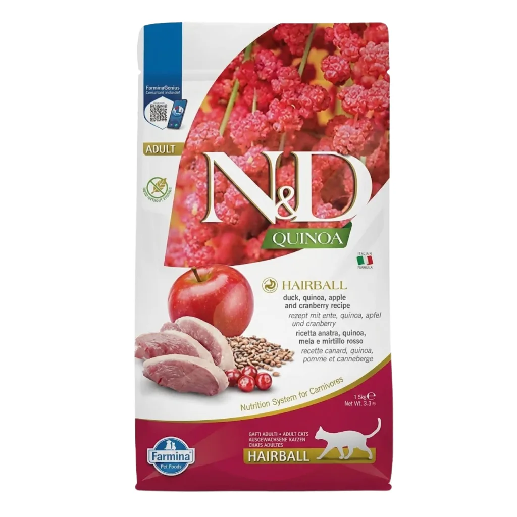 N&D Quinoa Ördekli Elmalı ve Kızılcıklı Tahılsız Yetişkin Kedi Maması ambalaj görseli