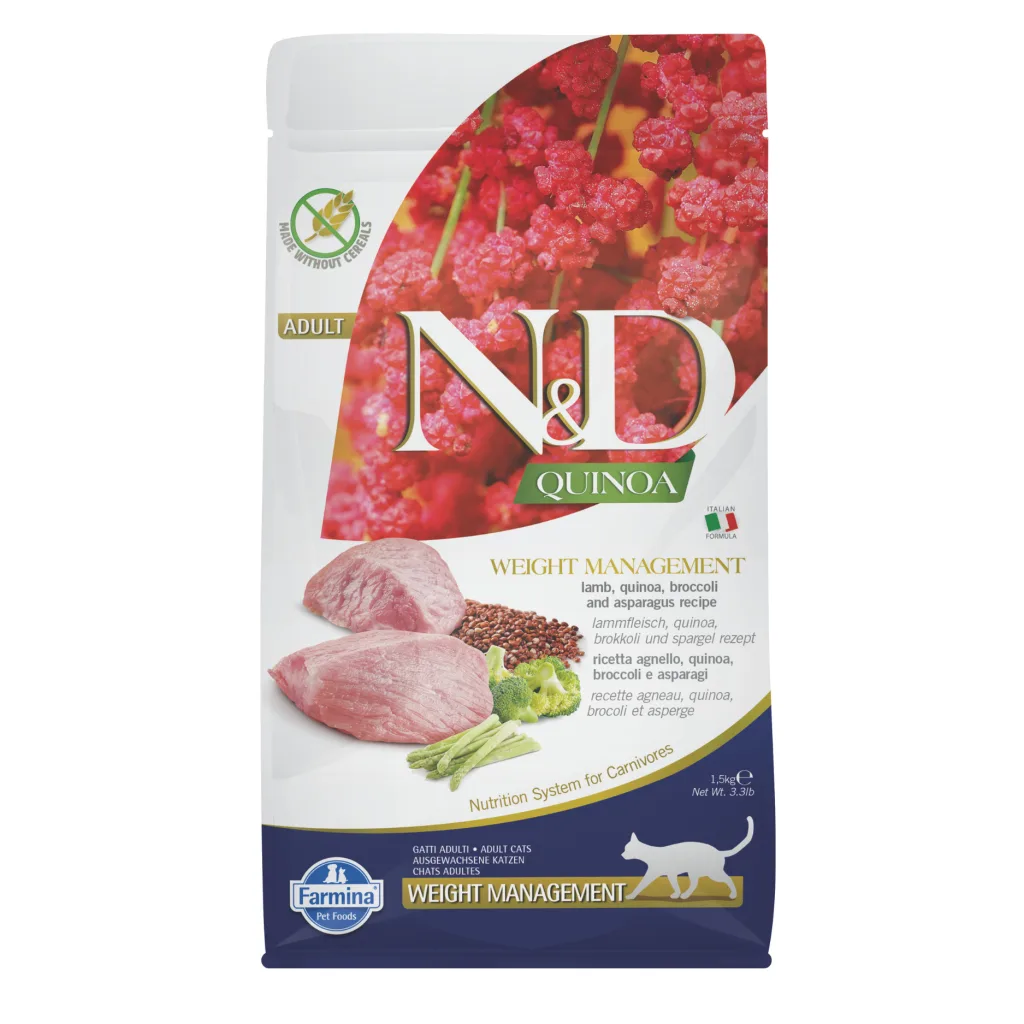 N&D Quinoa Weight Management Kuzulu Kinoalı Tahılsız Yetişkin Kedi Maması ambalaj görseli