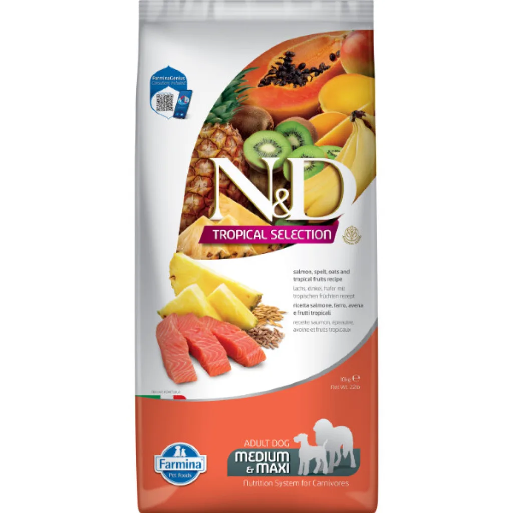 N&D Tropical Selection Medium&Large Somonlu Orta ve Büyük Irk Yetişkin Köpek Maması ambalaj görseli