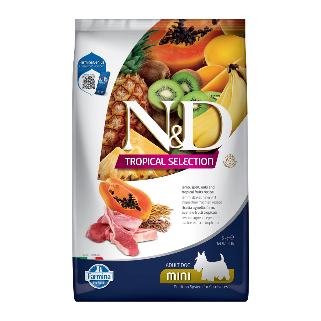 N&D Tropical Selection Mini Kuzu Etli Küçük Irk Yetişkin Köpek Maması ambalaj görseli