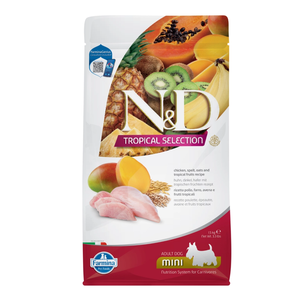 N&D Tropical Selection Mini Tavuklu Küçük Irk Yetişkin Köpek Maması ambalaj görseli