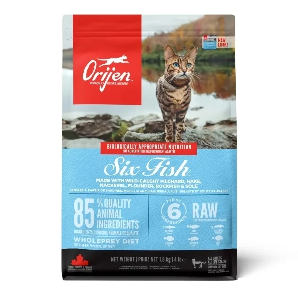 Orijen 6 Fish 6 Balıklı Tahılsız Kedi Maması ambalaj görseli (2)