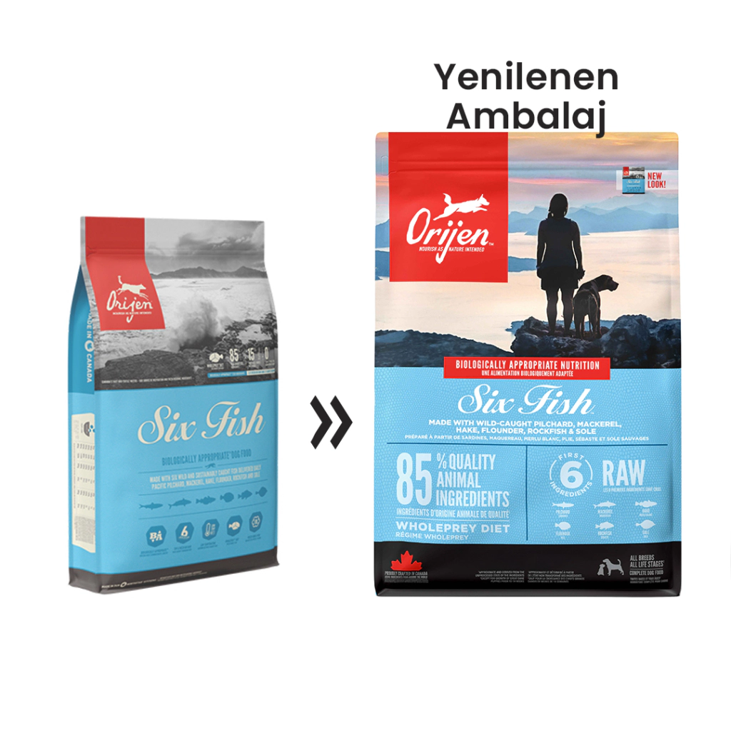 Orijen Six Fish Zengin Balık Çeşitli Tahılsız Yetişkin Köpek Maması ambalaj görseli (3)