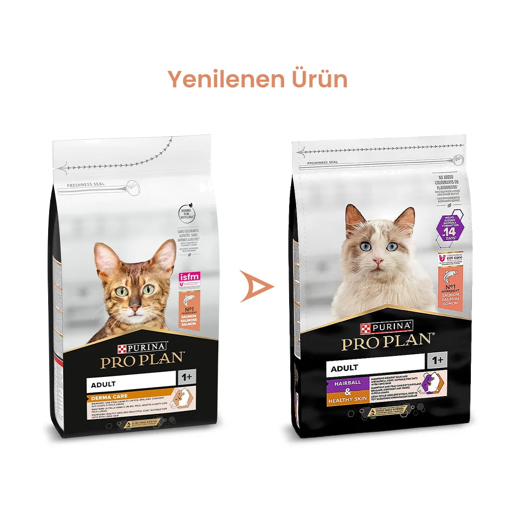 Pro Plan Hairball&Healthy Skin Somonlu Yetişkin Kedi Maması ambalaj görseli