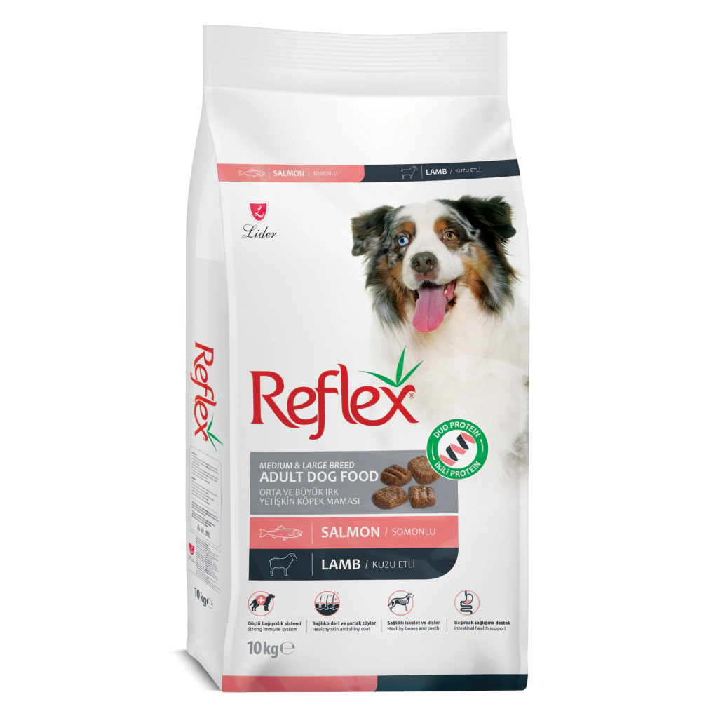 Reflex Duo Orta ve Büyük Irk Somonlu ve Kuzu Etli Yetişkin Köpek Maması ambalaj görseli