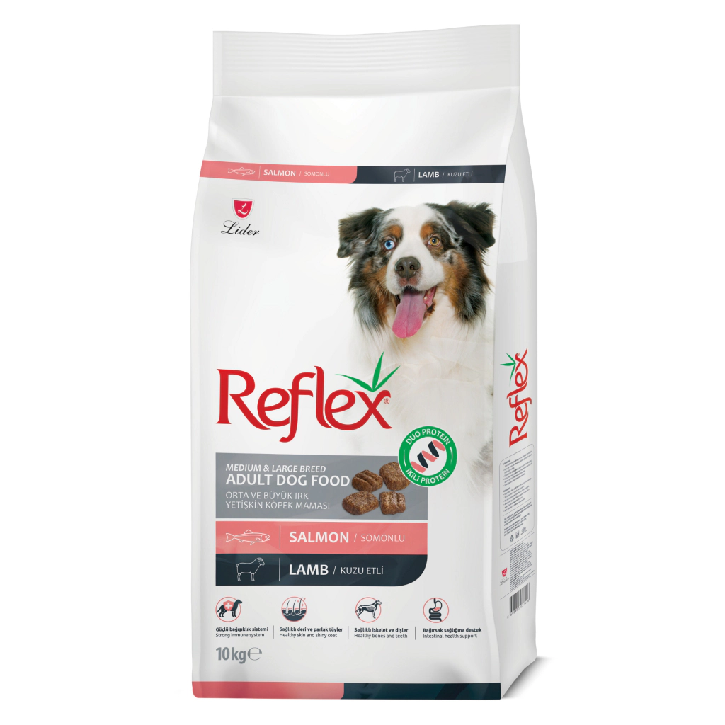 Reflex Duo Orta ve Büyük Irk Somonlu ve Kuzu Etli Yetişkin Köpek Maması ambalaj görseli (2)
