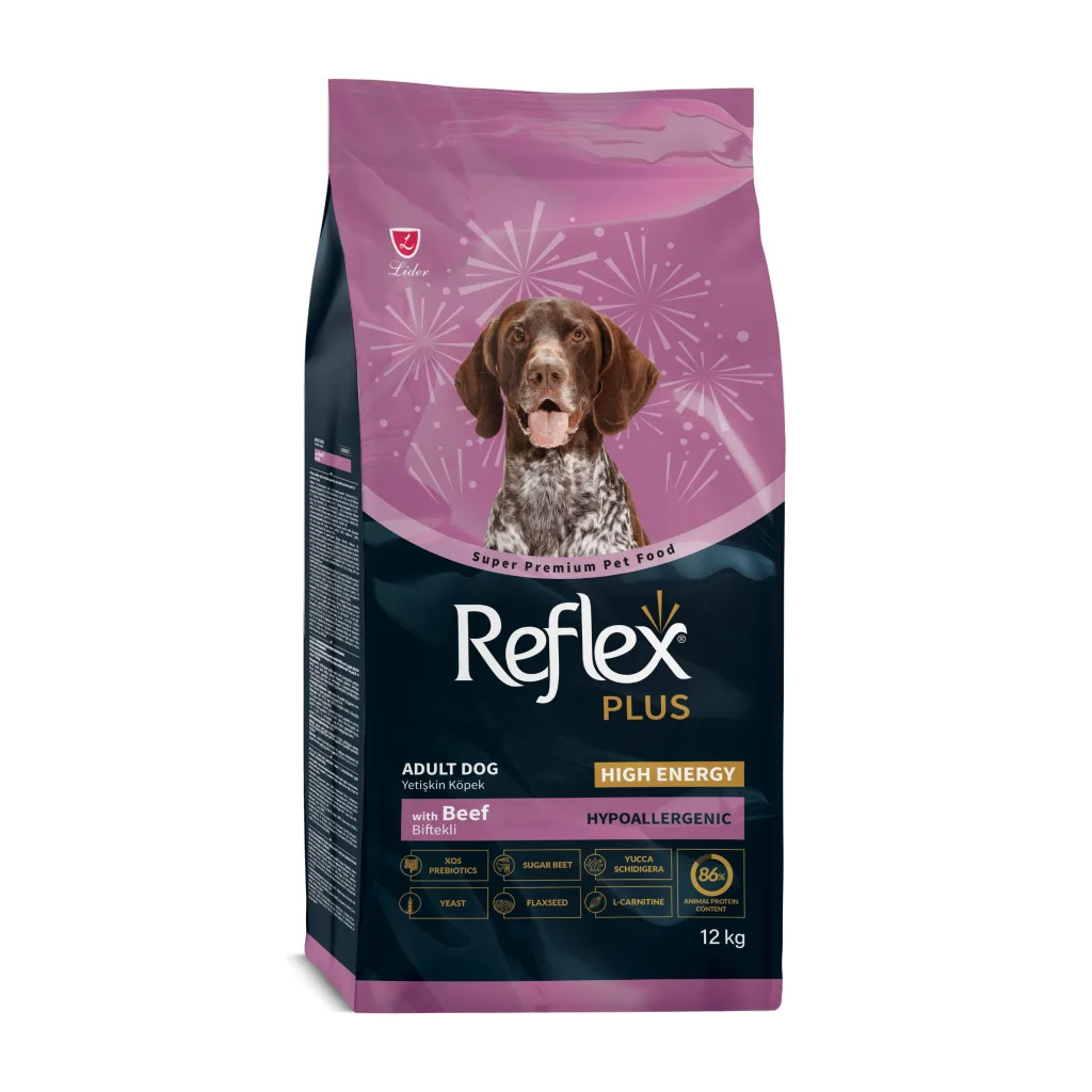 Reflex Plus High Energy Dana Etli Yetişkin Köpek Maması ambalaj görseli
