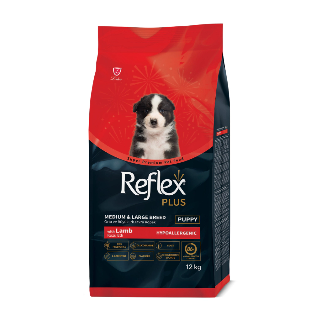 Reflex Plus Kuzulu Orta ve Büyük Irk Yavru Köpek Maması ambalaj görseli