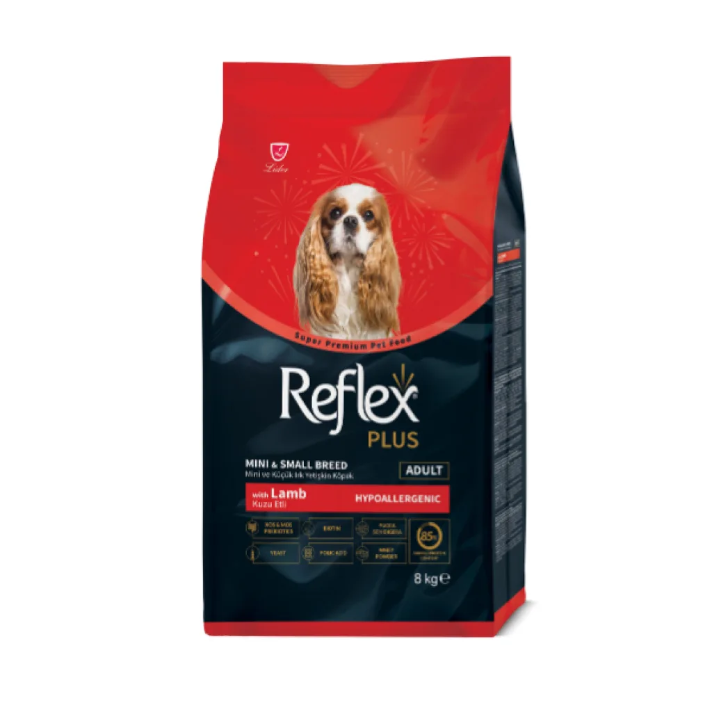 Reflex Plus Mini ve Küçük Irk Kuzulu ve Pirinçli Yetişkin Köpek Maması ambalaj görseli