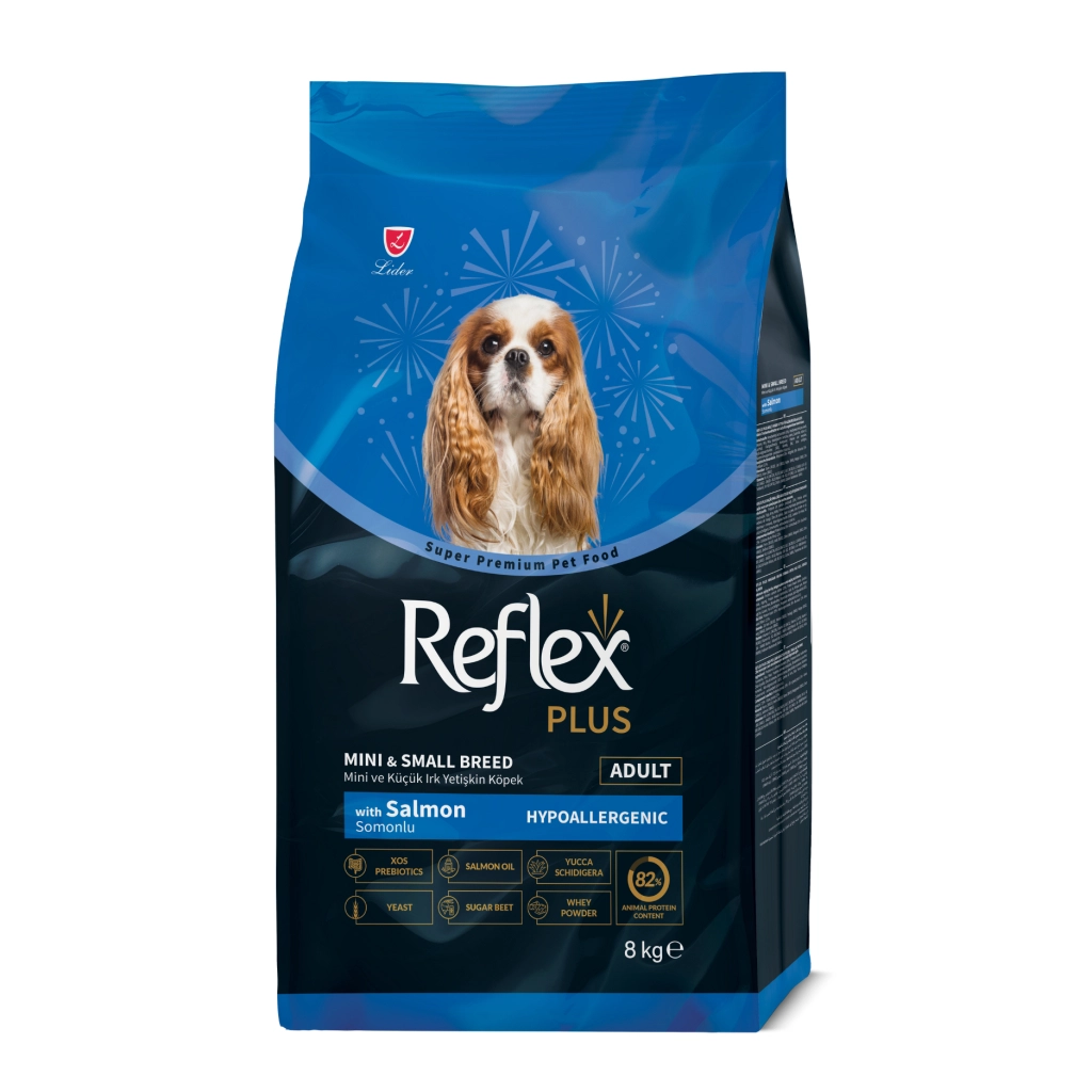 Reflex Plus Mini ve Küçük Irk Somonlu Yetişkin Köpek Maması ambalaj görseli