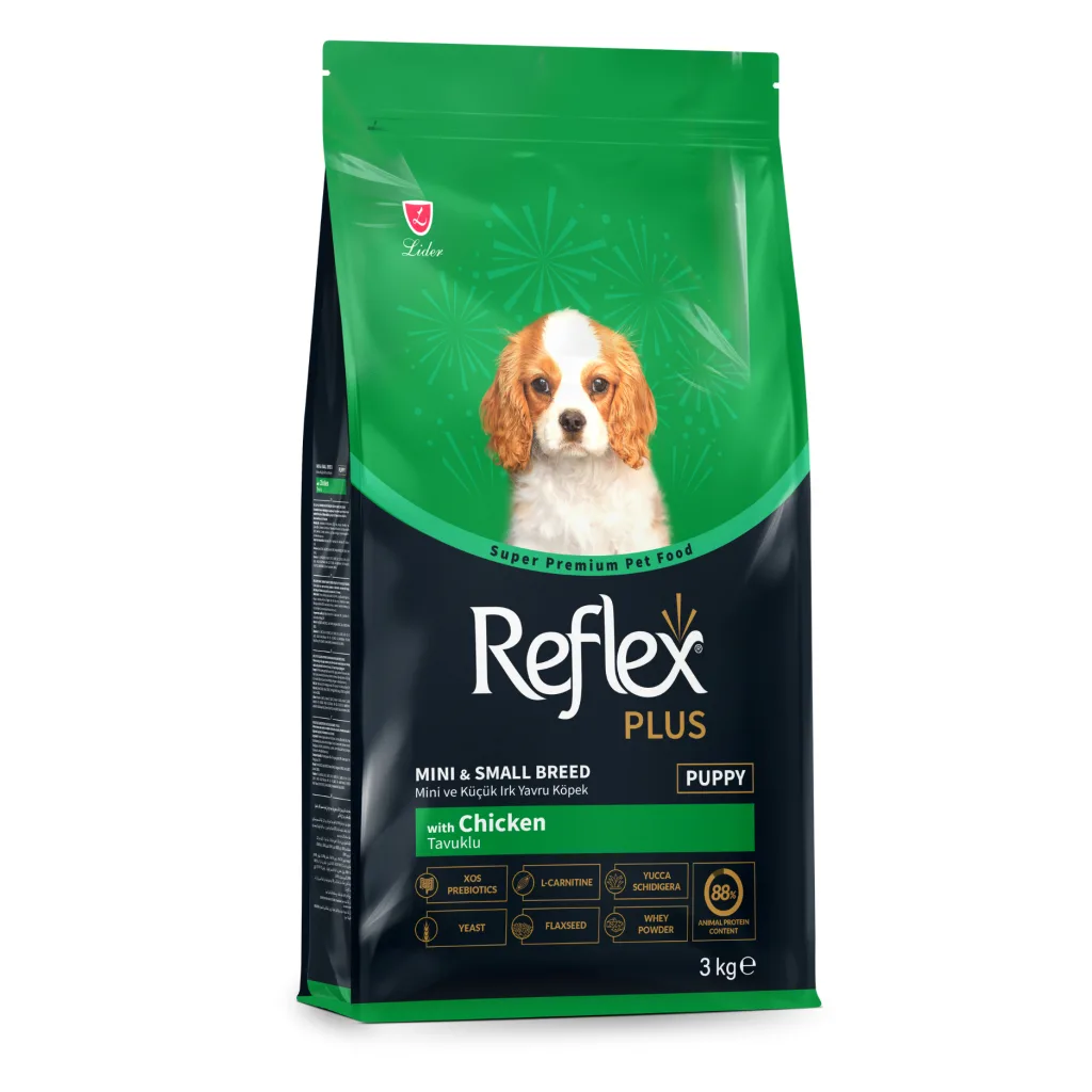 Reflex Plus Mini ve Küçük Irk Tavuklu Yavru Köpek Maması ambalaj görseli