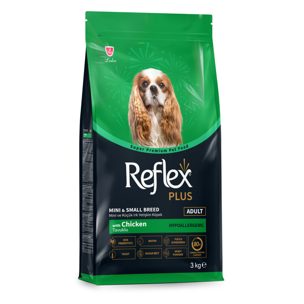 Reflex Plus Mini ve Küçük Irk Tavuklu Yetişkin Köpek Maması ambalaj görseli